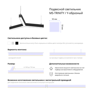Фото Светодиодный фигурный светильник MS-TRINITY Y-образный 3x500mm 60W 3000/4000/6000К
